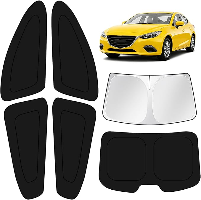 KUST Car Window Shades for Mazda 3 2014-2017 2018 Windshield Sun Shade Side Window Cover UV Block Privacy Protection Accessories for Camping Blackout Rear Back Full Set 6PCS by KUST