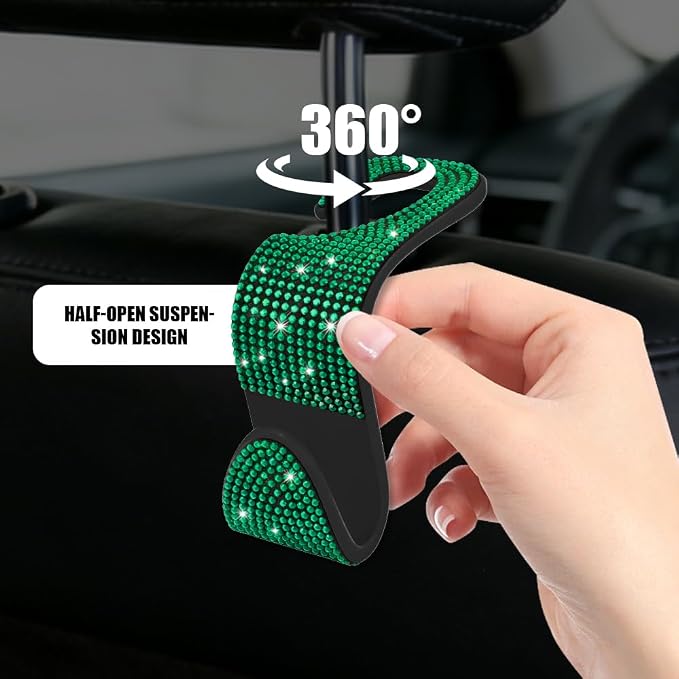 Car Seat Headrest Hook, Automotive Seat Back Organizers, 2PCS | Bling Rhinestone Headrest Hooks with Universal Design, Car Interior Accessories for Holding Handbags Clothes Purses Bottles - Image 4