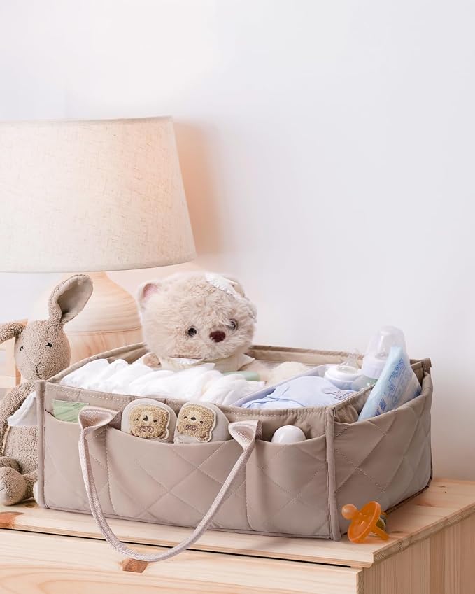 CEI-CEI Baby Diaper Caddy Organizer with Handle, Large Portable Nursery Storage Basket for Newborn Essentials, Changing Table and Car Organizer, Gift for Baby Shower - Image 8
