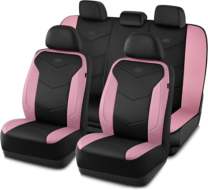 Skechers Memory Foam Seat Covers,Leather Car Seat Covers, Ultimate Comfort & Support Seat Covers Full Sets Airbag Compatible, Automotive Universal Fit Most for SUVs, Vans, Sedans, Cars, Trucks,Pink by Unknown