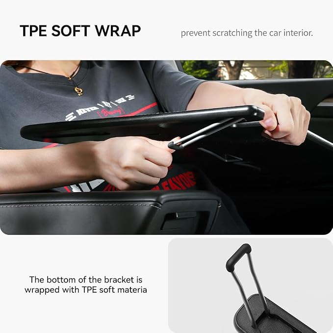 YONZEE Foldable Desk Food Tray (Carbon Edition) for Tesla Model Y Model 3 S X Y Juniper Accessories- Upgraded Table with Support Leg for Dining, in-Car Work, Travel and Outdoor (1 Pack) - Image 4
