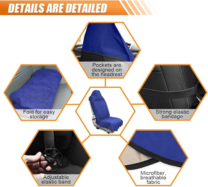 ZIMISI Waterproof Car Seat Cover Towel, Non-Slip Car Seat Protector for Gym Workouts, Running, Swimming, Beach & Hiking, Universal Sweat Towel Cloth for Cars, SUVs, Trucks (Blue) - Image 3