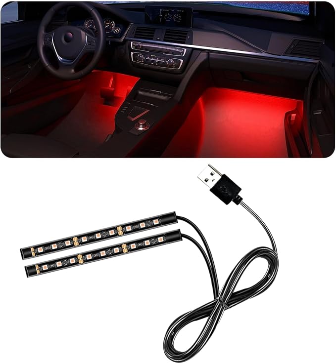 povtii Car LED Strip Light, 24 LED RGB Auto Under Dash Interior Atmosphere Lights, USB Vehicle Decorative Lamp Ambient Night Light Strip, Lighting Kit Car Accessories (Red) by povtii