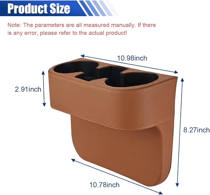 KITUREK Car Cup Holder, PU Leather Cover Auto Front Seat Organizer, Brown | Multifunctional Cup Drink Holder, Gap Filler Coin Bucket Storage Box, Console Side Pocket, Cell Mobile Phone Holder - Image 2