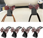Zpana Bling Car Headreat Hook, 2PCS Crystal Rhinestone Cute Bow Vehicle Seat Back Hanger Storage for Purses Bags Grocery, Diamond Auto Rear Seat Organizer, Universal for SUV Truck Sedan (Red) by Zpana