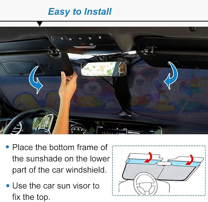Car Windshield Sunshade, KANCOKIT Cartoon Pattern Auto Sun Shade Foldable for Front Window Sun Visor Protector UV Ray Reflector Keep Vehicle Cool Protect Kids Baby & Pets (59" x 33.5") (Flowers) - Image 4