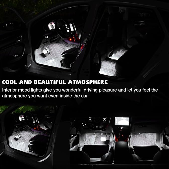 povtii Car LED Strip Light, 24 LED RGB Auto Under Dash Interior Atmosphere Lights, Cigarette Lighter Decorative Lamp Ambient Night Light, Universal Lighting Kit Car Accessories (White) - Image 4
