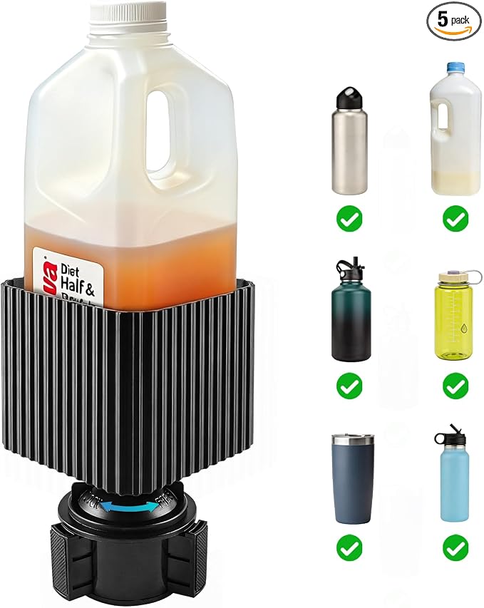 Half-Gallon Car Cup Holder Expander Organizer with Adjustable Base | Anti-spill | 4.33"*4.33"*3.94" holds half-gallon iced tea |Dual storage drinks & small gear|2.56"-3.94" adjustable base by YioQio