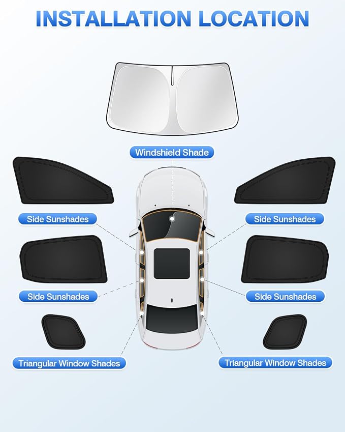 Canvcle Window Shades for 2025 2026 Nissan Kicks Accessories Windshield Sun Shade Side Rear Window Covers Sunshade Sun Visor Shield Privacy Protection for Camping Keep Vehicle Cool Black 7PCS - Image 5