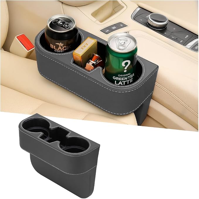 Car Seat Gap Filler Organizer with Cup Holder, Leather Multifunctional Vehicle Front Seat Crevice Storage Box Bag, Automotive Console Side Bucket Pocket, Universal Fit (Gray) by Ywdiml