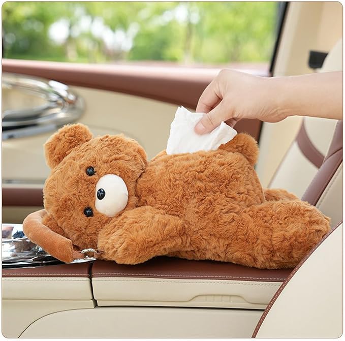 Cute Tissue Box Cover Plush Tissue Box Holder for Car, Home, Decorative Holder/Organizer for Bathroom Vanity Countertop, Nightstands, Office Desk-Bear02 - Image 3
