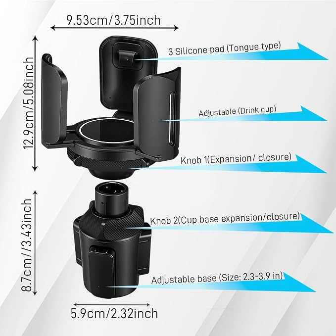 Car Cup Holder Expander, Auto Cup Organizer Expander Holder, Auto Insert Cup Holders with Adjustable Base, Automatic Car Cup Holder Expander Holds Large Water Bottles for Most Coffee Mugs - Image 2