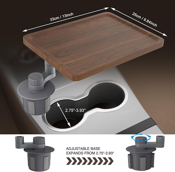 Car Tray & Car Desk for Laptop with Anti-Slip Protective Mat, 360° Rotating Wood Cup Holder Table, Eating Food, Working, Compatible with Tesla Model Y/3/S, Ford F150/Explorer/Maverick & Most Vehicles - Image 5