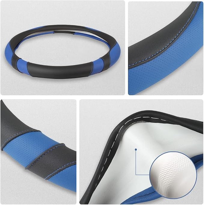 West Llama Customized Auto Car Steering Wheel Cover for Toyota Rav4 Corolla Camry Highlander (Black+Blue) - Image 4
