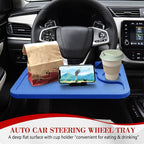 2 in 1 Car Steering Wheel Desk, Car Tray, Car Steering Wheel Desk Tray & Auto Seat Gap Filler Organizer, Multipurpose Travel Auto Steering Wheel Under Table Console for Most Vehicles (Blue) - Image 3
