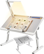 Laptop Desk Bed Table with LED Light,Adjustable Lap Desk Bed Tray,Portable Folding Couch Table Bookstand with Page Clip,Car Rear Seat Sofa Floor Laptop Tray Stand for Adult Kids Reading Writing Eating by Unknown