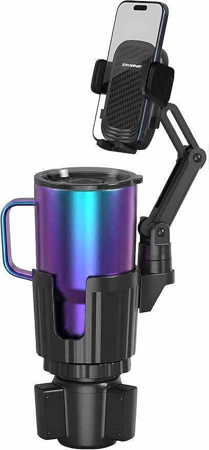 Phone Holder & Phone Mount for Car & Cup Holder Expander – 2-in-1 for Smartphones, Bottles, Tumblers & Coffee Mugs – Strong Clamp, Anti-Shake, 360° Rotation by CAVIANA