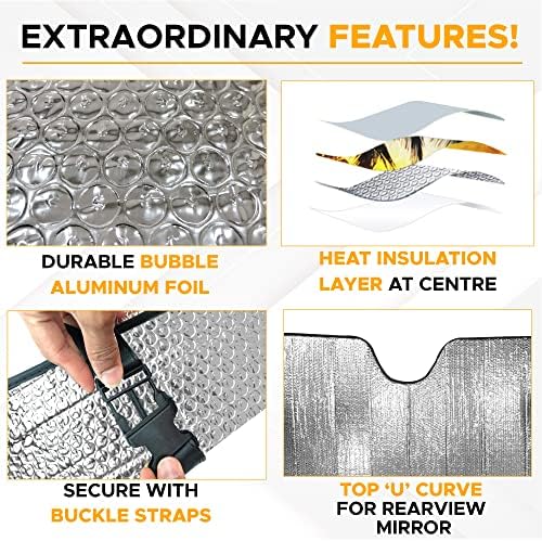 EcoNour Accordion Windshield Sun Shade for Jeep Wrangler | Car Shade Front Windshield Designed for Jeep Wrangler| Dashboard Sun Visor for UV and Heat | XS 53 x 17 inches - Image 6