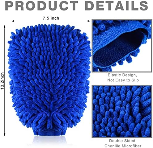 Riakrum 12Pcs Car Wash Mitts - Chenille Microfiber Wash Mitts for Car Washing,Scratch Free,Reusable Waterproof Gloves for Cars, Trucks and Boats 7.5'' x 10.2'' - Image 2