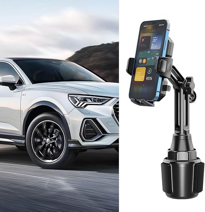 Car Cup Phone Holder, 360° Rotation with Long & Adjustable Neck | Secure side grips, stylish carbon fiber texture, auto interior smartphone expander mount accessories, universal fit - Image 6