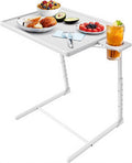 HUANUO Adjustable TV Tray Table - TV Dinner Tray on Bed & Sofa, Comfortable Folding Table with 6 Height & 3 Tilt Angle Adjustments (White) by HUANUO