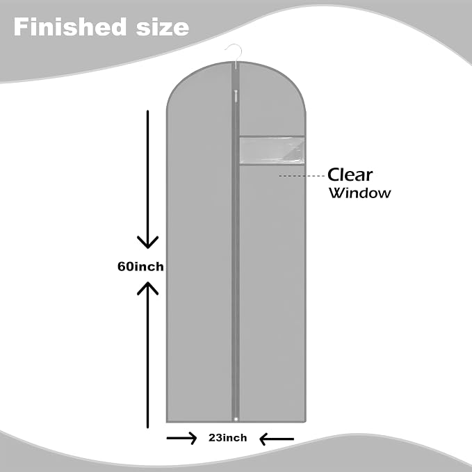 Dress Bags for Gowns Long, 60'' Garment Bags, Suit Bag for Storage and Travel, 2 Pack (Grey) - Image 2