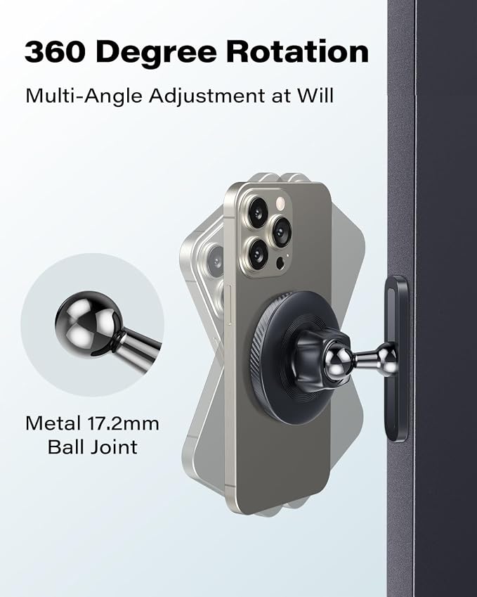 APPS2Car Gym Magnetic Phone Holder, Aluminum Alloy Base & Ball Joint, Black | 360° Adjustable Dual Magnet Phone Mount for MagSafe, Attach to Metal Surface, Gym Accessories for Workout Recording - Image 4