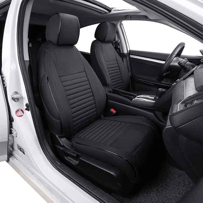 EKR Civic Seat Covers Custom Fit for Honda Civic(Sedan) 2019 2020 2021 Sport(Rear Split No Armrest),Waterproof Leather Car Seat Cover Full Set,Faux Leather(Black) by EKR