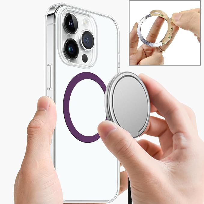 TENOC Universal Metal Ring Sticker, 3Pcs, Purple | Compatible with iPhone/Samsung/Android Cellphones, Magnetic Phone Charger/Mount/Holder Conversion - Image 3