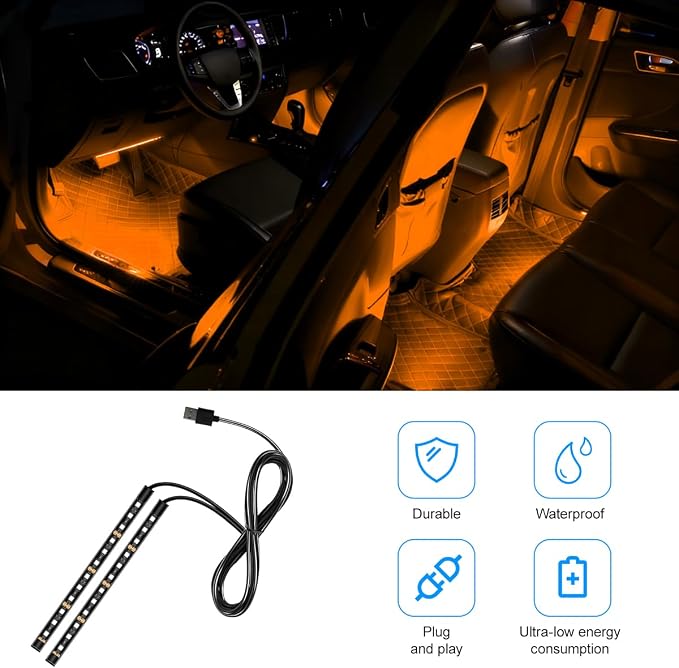 Car LED Strip Light, 12V 24 LED Vehicle Under Dash Neon Ambient Night Decor Lamp with USB Port, Automotive Interior Lighting Accessories, Universal for SUV Truck Sedan (Orange) - Image 5