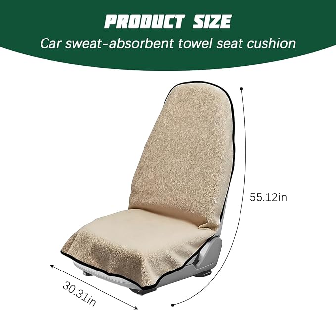 55.12 x 29.53 Inch Terry Cloth Car Seat Cover, Beige | absorbent surface, waterproof barrier, granular anti-slip backing, side-free profile, interior accessory - Image 2