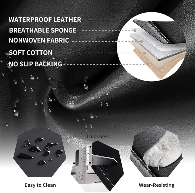 Car Seat Covers Full Set Custom Fit For Lexus GX460 2008-2023, Black&White | Lumbar Support, Premium Faux Leather, Breathable, Anti-Slip, Airbag Compatible, Waterproof, Car Seat Protectors, 2 Row-5Seat - Image 7