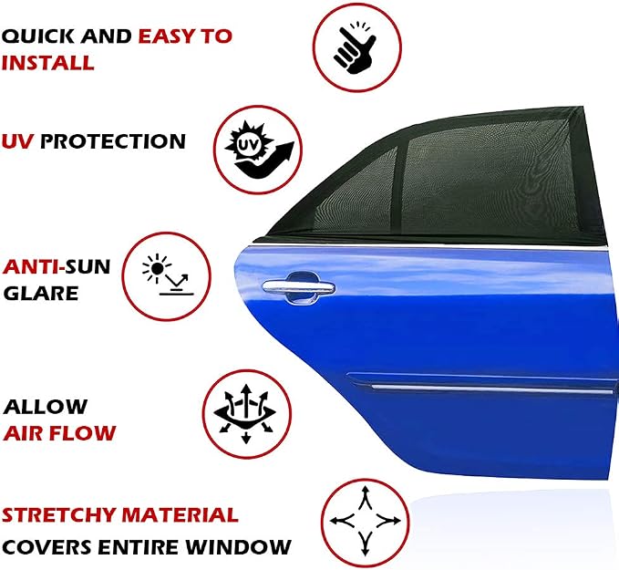 Car Window Shades，for Baby/Camping UV-Protection 2PCS XL 63''x28'' | Car Sun Shades for Side Windows with Breathable Mesh，for Back Covers Car, Truck, Suv, Car Camping Essentials,Black - Image 3