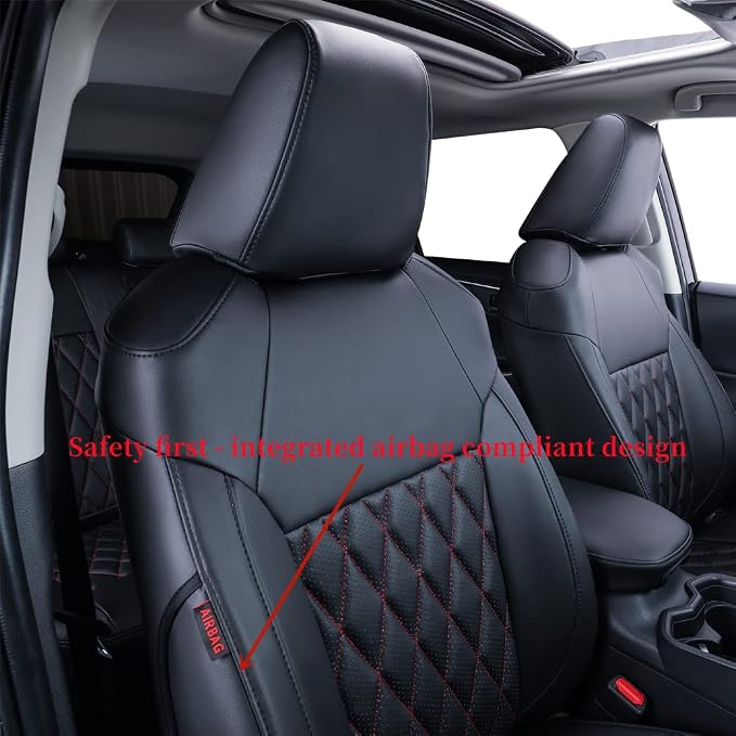 coverdream Custom Seat Covers Compatible with Select Toyota Corolla L,LE 2020 2021 2022 Models - Leatherette (Red/Black,Full Set) - Image 3
