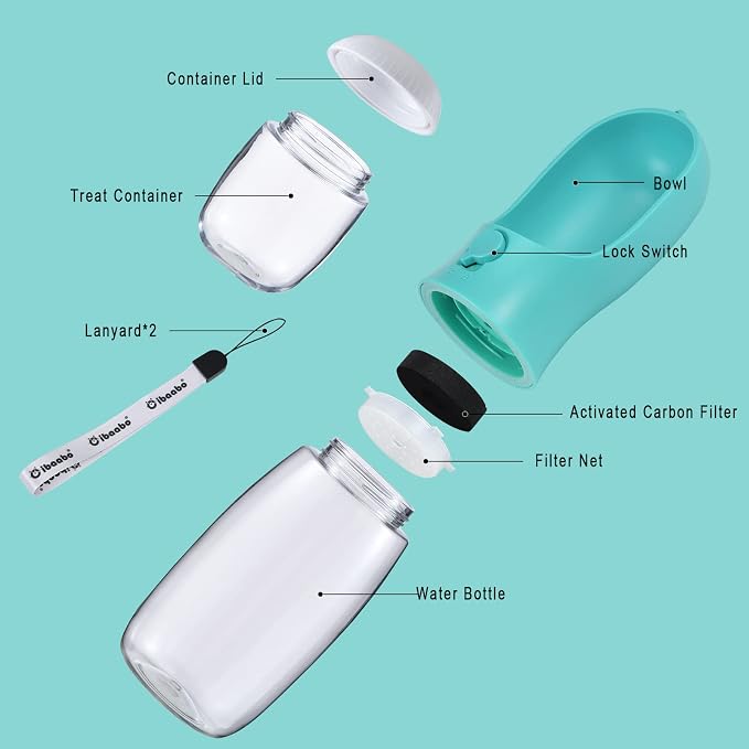 Cibaabo Dog Water Bottle Portable with Food Container & Filter for Travel | Feeding & Hydration | Travel Water Bowl | Portable Pet Dispenser | Dog Gifts | Puppy Essentials | for Hiking Camping Beach - Image 2