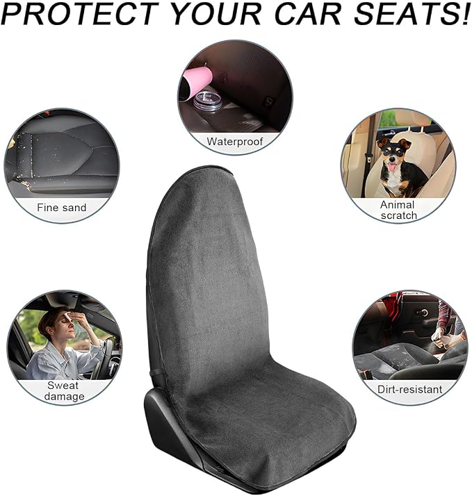 DXNQ Waterproof Car Towel Seat Cover, Sweating Non-Slip Premium Towel Carseat Cover Protector, Universal Soft Machine Washable Car Truck SUV Front Seat Cover for Gym Workout Beach Hiking (Gray) - Image 6