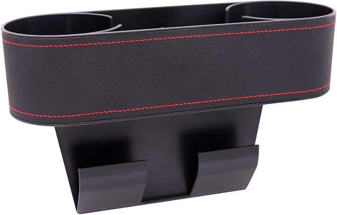 Car Console Side Seat Gap Organizer with Cup Holder, Black | Front Seat Organizer, Console Side Pocket, Cell Phone Holder, Coin Bucket, Car Storage Box, Universal Fits, Easy Installation by IOKSCTER