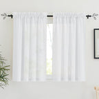 RYB HOME Linen Sheer Curtains 2 Panels for Living Room, Semi Transparent Privacy Drapes with Rod Pocket Farmhouse Style Window Treatments for Bedroom, White, 52" W x 45" L by RYBHOME