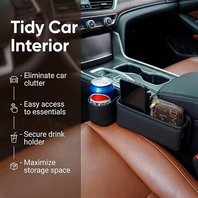 2-Pack Car Seat Gap Filler Organizer with Cup Holder - Premium Leather - Universal Fit - Keeps Phone/Wallets/Keys/Cans Organized (Driver & Passenger Side) - Image 5