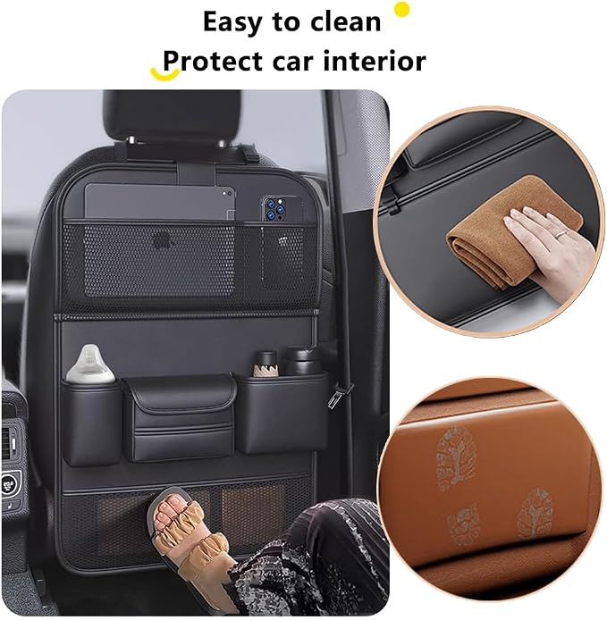 Tumecos Car Backseat Storage Bag with Foldable Table Tray,Large Capacity Seat Back Organizer,Car Kick Mat with Touch Screen Phone Holder,Multifunctional Backseat Protector Cover Pad (Style B) - Image 4
