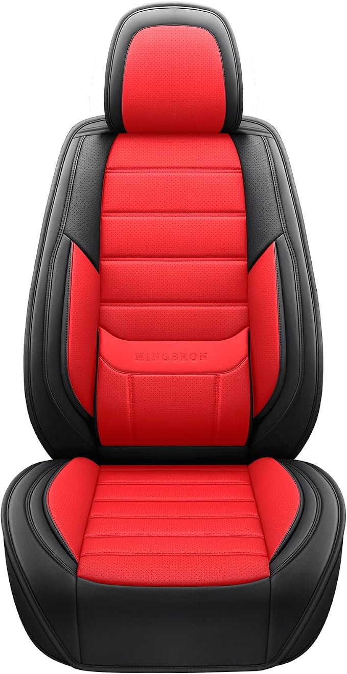 MINGBRON Front Car Seat Covers, Leather Car Seat Covers, Fit for Most Cars SUV and Most Sedan Red - Image 4