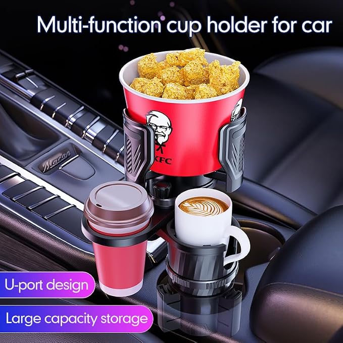 4 in 1 Upgrade Cup Holder Expander, Multifunctional Cup Holder for Car with Lock, 360° Rotating Cupholder Expander with Ashtrays & Adjustable Base, Expandable Cup Holder for Large Bottles Drinks Mugs - Image 2