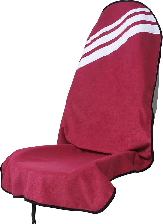 Sweat Towel Car Seat Cover Protector Front Seats for Gym Workout, Running, Swimming, Beach and Hiking, Waterproof Universal Seat Cover for Car, Trucks, Van & SUV (1, Maroon/White, Front) by Unknown