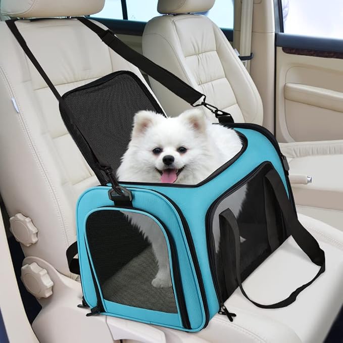 Henkelion Pet Carrier for Small Medium Cats Puppies up to 15 Lbs, Airline Approved Small Dog Travel Puppy Carrier Soft Sided, Collapsible - Blue - Image 5