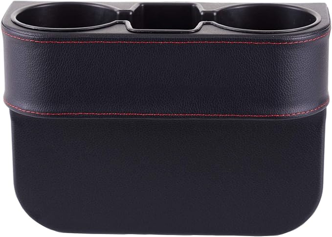Cup Holder for Car, Car Seat Gap Organizer, PU Leather, XBD Black | Console Side Pocket, Cup Drink Holders, Easy Install, Universal Fits, Car Coin Cellphone Holder, Auto Front Seat Cup Holder by IOKSCTER
