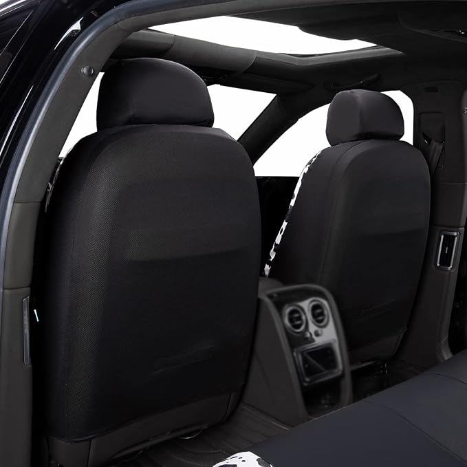 Flying Banner car seat Covers Protects Water Proof Faux Leather Carbon Fiber Fronts Rear Bench Covers (Cow Black, Full Set - Combo Pack) - Image 3