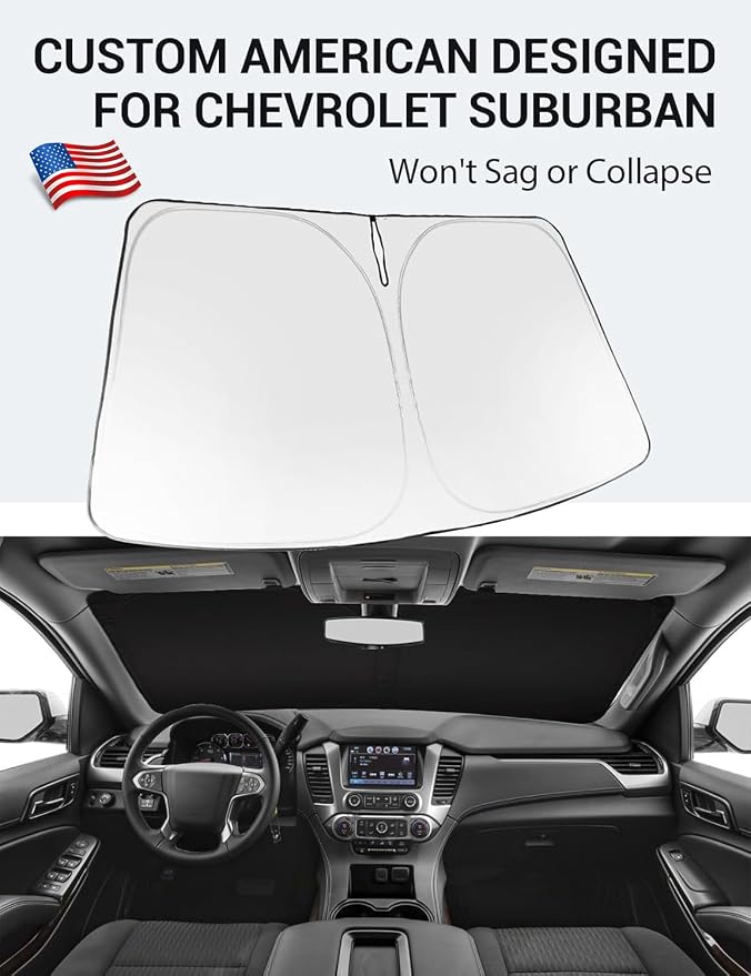 Proadsy Custom Fit Car Windshield Sun Shade for 2015-2020 Chevy Suburban | 240T Heat Shield, Drops Temp 54°F, Blocks 99% UV, Prevents Dashboard Cracking, Summer Parking & Beach Trips, Easy Twist-Fold - Image 2