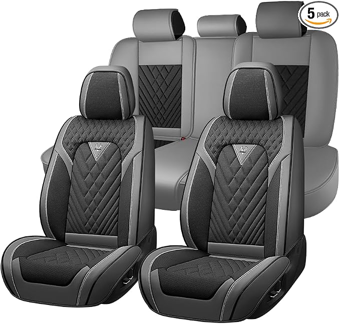 Fit for Toyota 4Runner Seat Covers 2001-2026,Premium Leather, 360° Full Protection, Thick Padding & Memory Foam, Waterproof & Stain-Resistant Car Seat Cover Full Set (5 Seat,Gray&Black) by Unknown