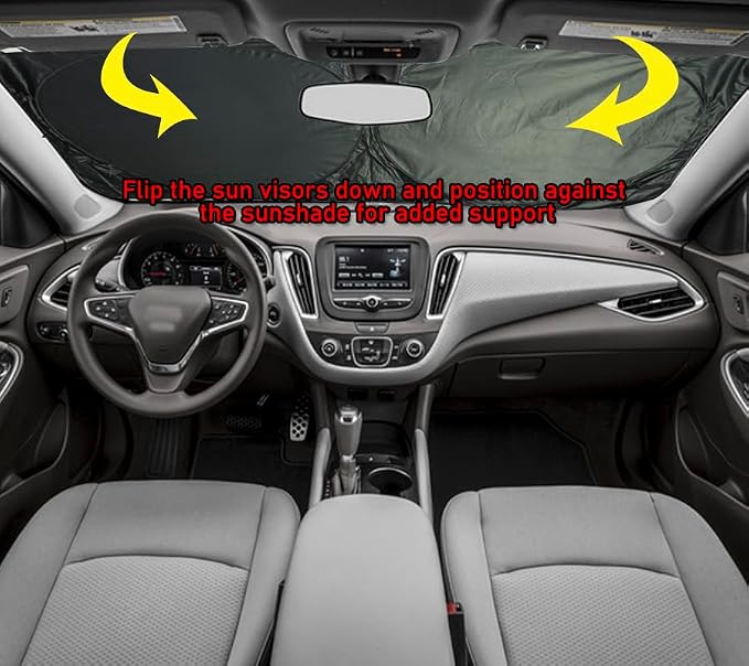 Gven Truck Windshield Sun Shade for Car Windshield Cover Interior Front Window Shades Sun Visor Protector Blocks UV Rays Must-Have Truck Accessories for Pickup, SUV, Sedan, Van, Bonneville(Black, XL) - Image 6