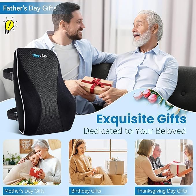 Lumbar Support Pillow for Office Chair Car, Gaming Chair Lower Back Pain Relief Memory Foam Cushion with Greeting Card,3D Mesh Cover Ergonomic Back Rest, Birthday Gift for Dad,Stocking Stuffers - Image 2